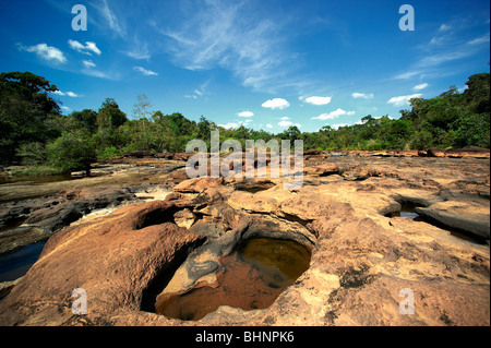 Nam Leuk river in dry season. Tropical forest. Laos. Stock Photo