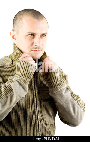 Portrait of a man in sweater isolated on white background Stock Photo