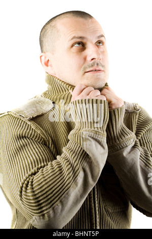 Portrait of a man in sweater isolated on white background Stock Photo