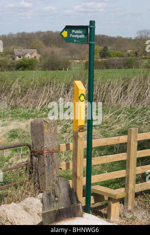 Public footpath sign and stile. Leicestershire. Stock Photo