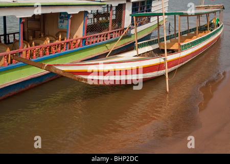 Tourism boat on the Mekong River at Thakek, Laos. Stock Photo