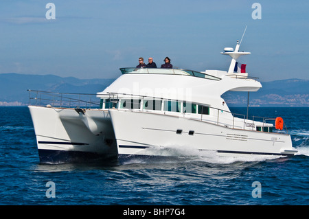Front view of Lagoon 44 Power catamaran, yacht, Mediterranean Sea ...