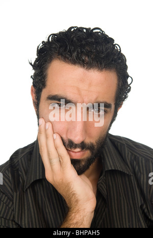 25 years old Middle Eastern man hand on mouth with a toothache Stock Photo