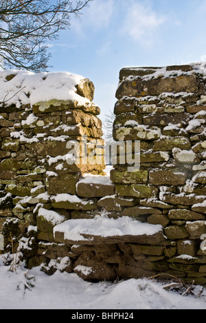 step stile over dry stone wall Stock Photo