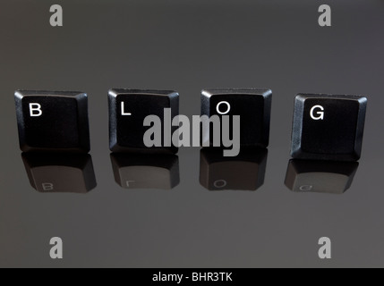 Computer keys arranged to spell the word 'Blog' Stock Photo