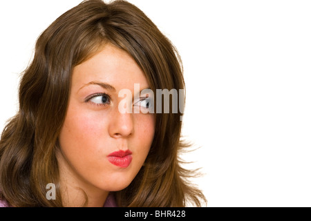 Portrait of a suspicious blond woman Stock Photo