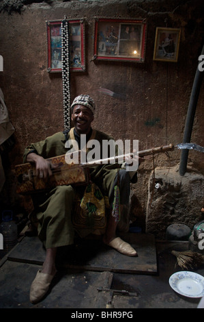 Gnawa musician in the Marrakech medina, Morocco North Africa Stock Photo