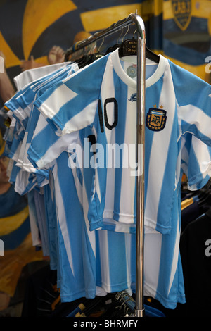 row of replica number 10 argentina football shirts in a shop in la boca capital federal buenos aires Stock Photo