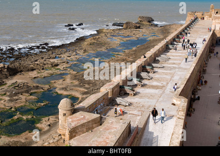 People walking on the ramparts of the Skala de la ville, Essaouira, Morocco Stock Photo