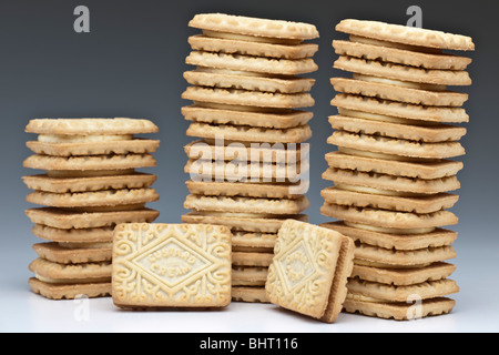 Stack of custard cream biscuits Stock Photo