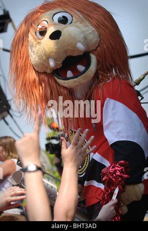 The Ottawa Senators official mascot 'Spartacat' attending a pep rally for the Stanley Cup Finals bound NHL team. May 24th 2007 Stock Photo