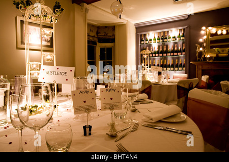 A English country pub is decked out for a wedding reception banquet Stock Photo