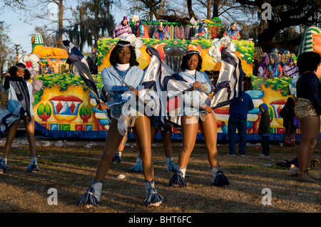 Flag twirlers, Endymion, Mardi Gras, New Orleans, Louisiana Stock Photo