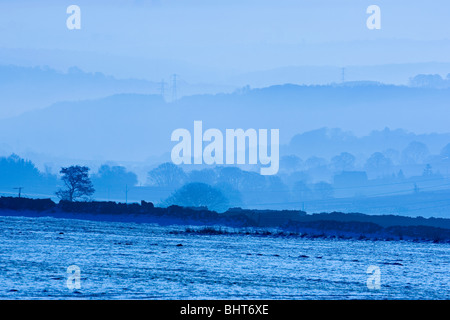 A misty morning view from Baildon moor near Bradford in West Yorkshire Stock Photo