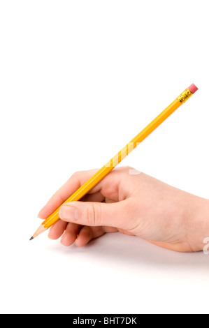 hand on white with pencil Stock Photo