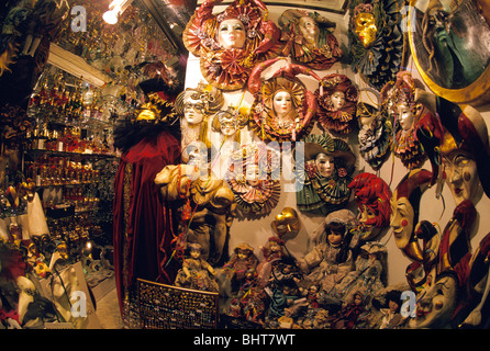 Variety of masquerade carnival masks for sale in shop near San Marco, Venice, Italy Stock Photo