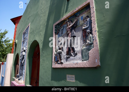 wall mural depicting the tango in caminito street la boca capital federal buenos aires republic of argentina south america Stock Photo