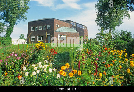 flower garden in front of Emil Nolde House, Seebuell, North Sea Coast, Schleswig-Holstein, Germany Stock Photo