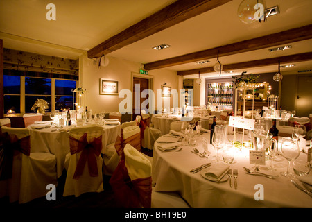A English country pub is decked out for a wedding reception banquet Stock Photo