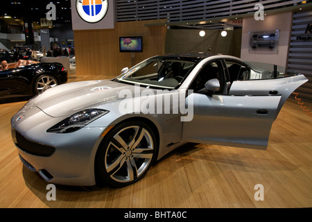 Fisker Karma luxury plug-in hybrid gasoline-electric automobile. 2010 Chicago Auto Show. Stock Photo