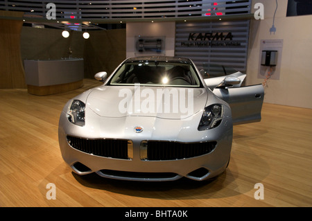 Fisker Karma luxury plug-in hybrid gasoline-electric automobile. 2010 Chicago Auto Show. Stock Photo