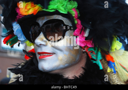 close up of woman in fancy dress at annual carnival parade in Maastricht Netherlands Europe Stock Photo