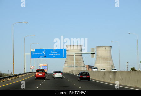 Water cooling towers at the defunct Athlone Power Station seen from the N2 highway at Pinelands cape Town South Africa Stock Photo