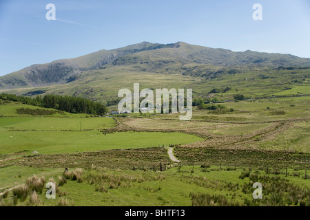 The village of Rhyd Ddu and mount Snowdon in Snowdonia, North Wales Stock Photo