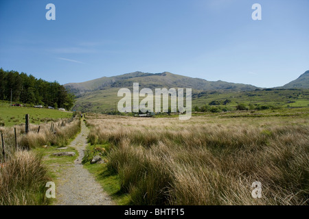 The village of Rhyd Ddu and mount Snowdon in Snowdonia, North Wales Stock Photo