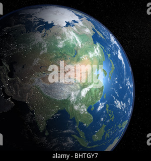 An exceptional quality photo-realistic rendered image of the Earth as seen from space on a background of stars Stock Photo