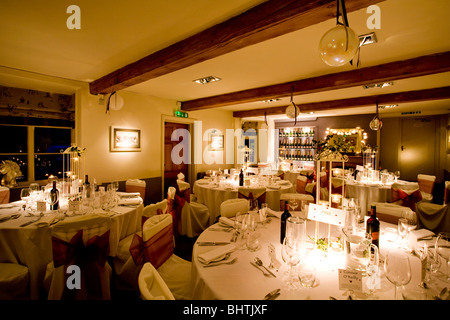 A English country pub is decked out for a wedding reception banquet Stock Photo
