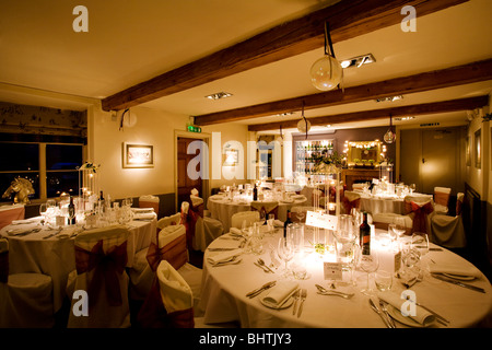 A English country pub is decked out for a wedding reception banquet Stock Photo