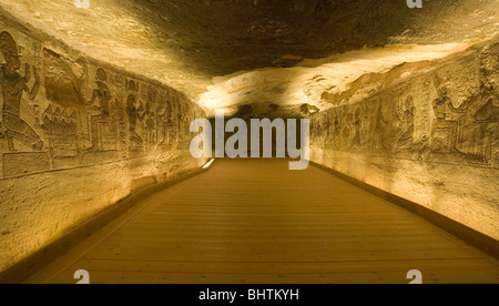 Walls with carvings inside the great temple of Abu Simbel in Egypt. Stock Photo