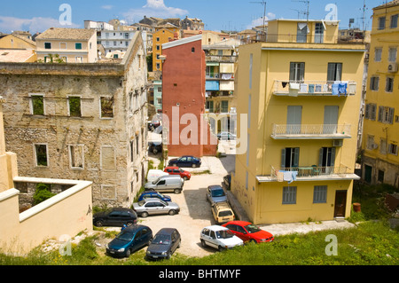 Traditional style buildings some derelict some renovated in Corfu Old Town on the Greek island of Corfu Greece GR Stock Photo