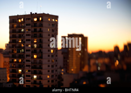 tower apartment block in the evening buenos aires argentina taken with tilt shift lens selective focus Stock Photo
