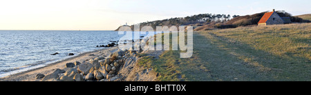 Panoramic view towards Røsnæs Lighthouse. Røsnæs in the center of  Denmark is known for its beautiful landscape and rare flowers Stock Photo