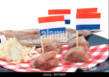 Dutch culture with traditional raw herring and onions Stock Photo