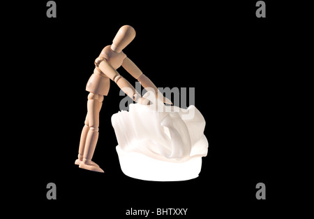 melted plastic bottle with figurine on black Stock Photo