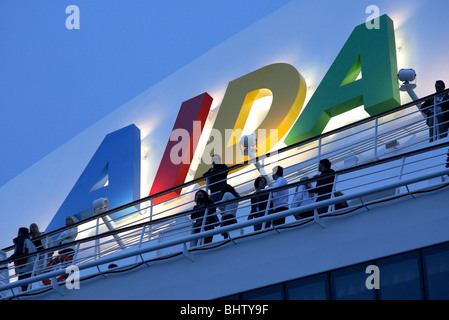 Lettering of Aida on the Aida Diva passenger liner, Kiel, Germany Stock Photo