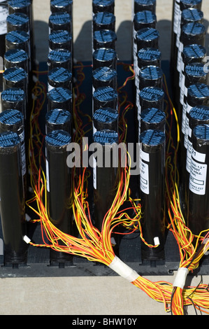 Professional fireworks rockets in the launching box Stock Photo