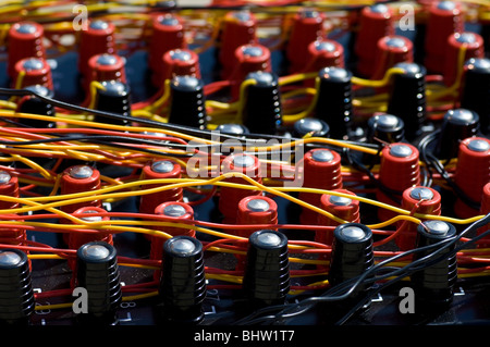 Red and black fuses connected with wires ( professional fireworks launching base control )
