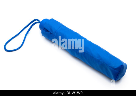 Blue compact ladies umbrella in a blue sleeve Stock Photo