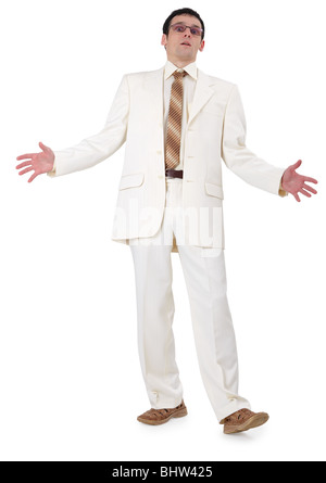 A very surprised man in a suit, isolated on a white background Stock Photo