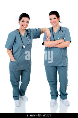 female doctor wearing a green scrubs and stethoscope on white ...