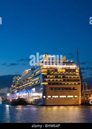 Cruise ship MSC Magnifica berthed in Southampton UK early evening Stock Photo