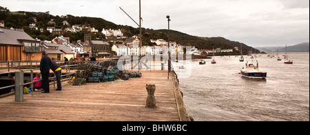 Pier / Jetty and sailboats on sea, Aberdyfi, Aberdovey Harbour, North Wales Stock Photo