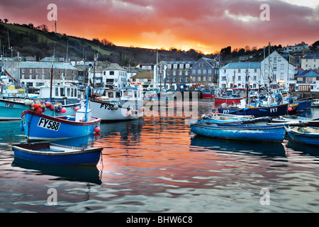 Mevagissey harbour at sunset; Cornwall Stock Photo