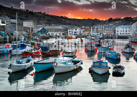 Mevagissey harbour at sunset; Cornwall Stock Photo