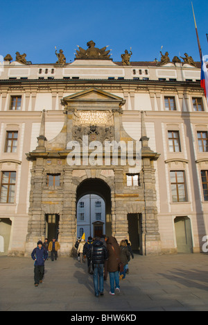 People walking through Matyasova Brana, Matthias Gate, Hradcany, Prague, Czech Republic Stock Photo