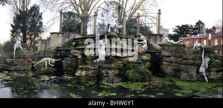 Marble statues of nymphs at York House, Twickenham, Middlesex. These are originally from the Italian studio of Orazio Andreoni. Stock Photo